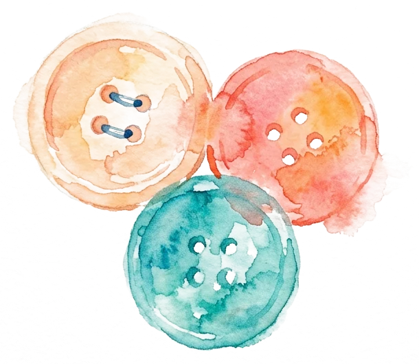 Watercolor of three sewing buttons