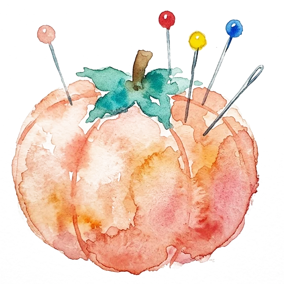 Watercolor of a tomato pincushion with pins